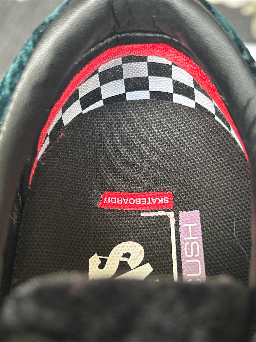 Vans Velvet Low-Top Sneakers in Purple & Teal with Black Soles - Picture 7 of 8